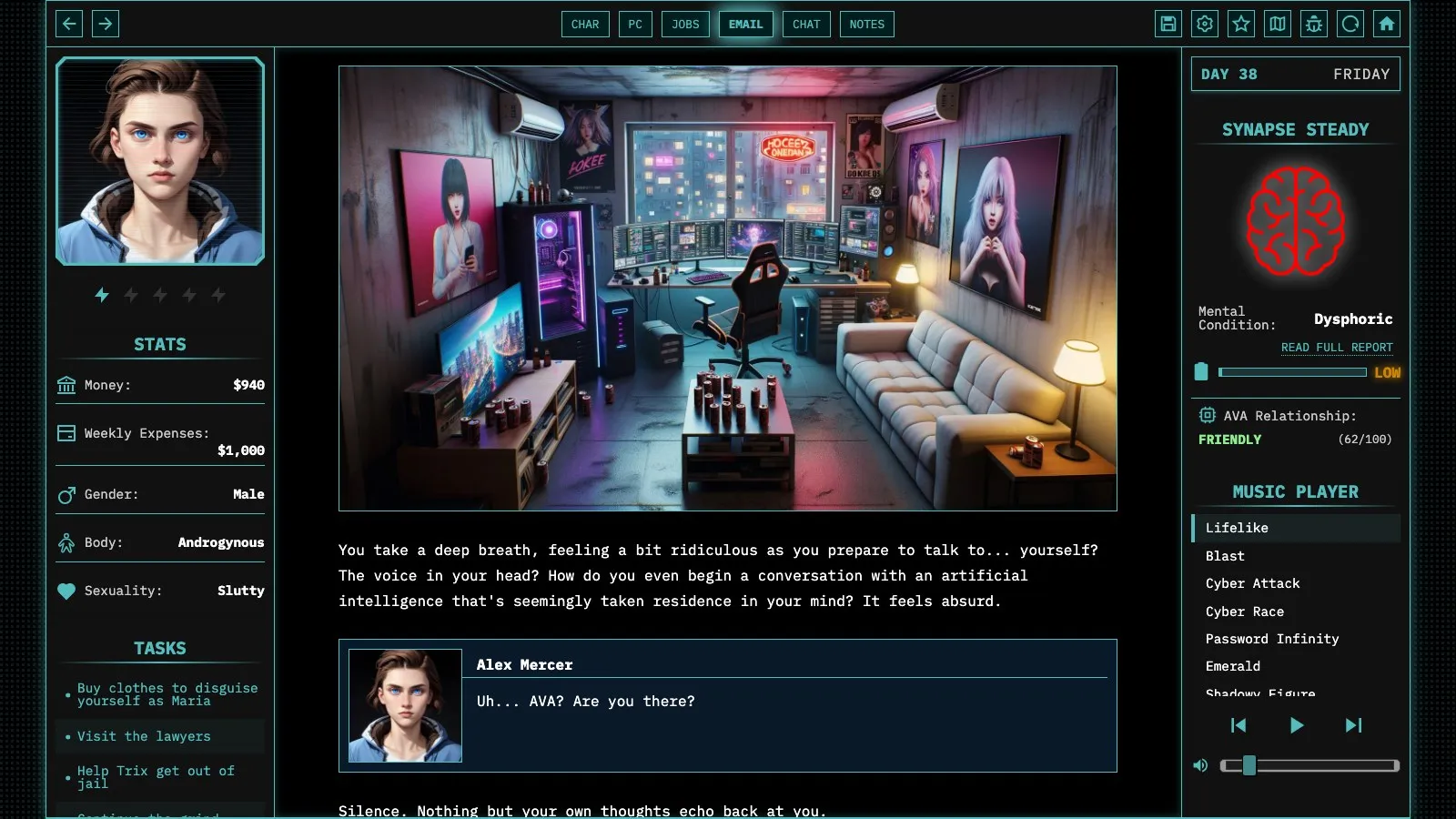 AVA speaking to the player